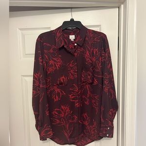 Maroon patterned long sleeve button up shirt, size XL